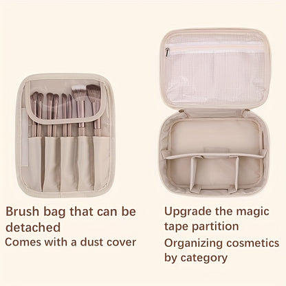 Multi-layer large-capacity detachable makeup bag, travel-inspired cosmetic organizer with brush storage, versatile portable beauty essentials pouch suitable for both men and women, lightweight travel-friendly essential beauty