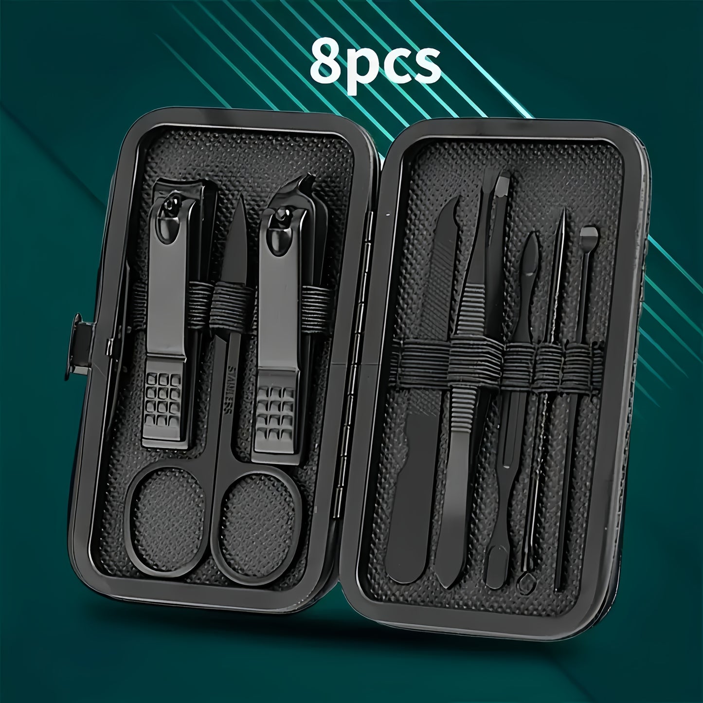 8/15/24 classic black series nail care sets, travel manicure pedicure sets, including nail clippers, cuticle trimmers, tweezers-sharp blades, precise trimming, and essential beauty tools for finger and toenail care-family hyd