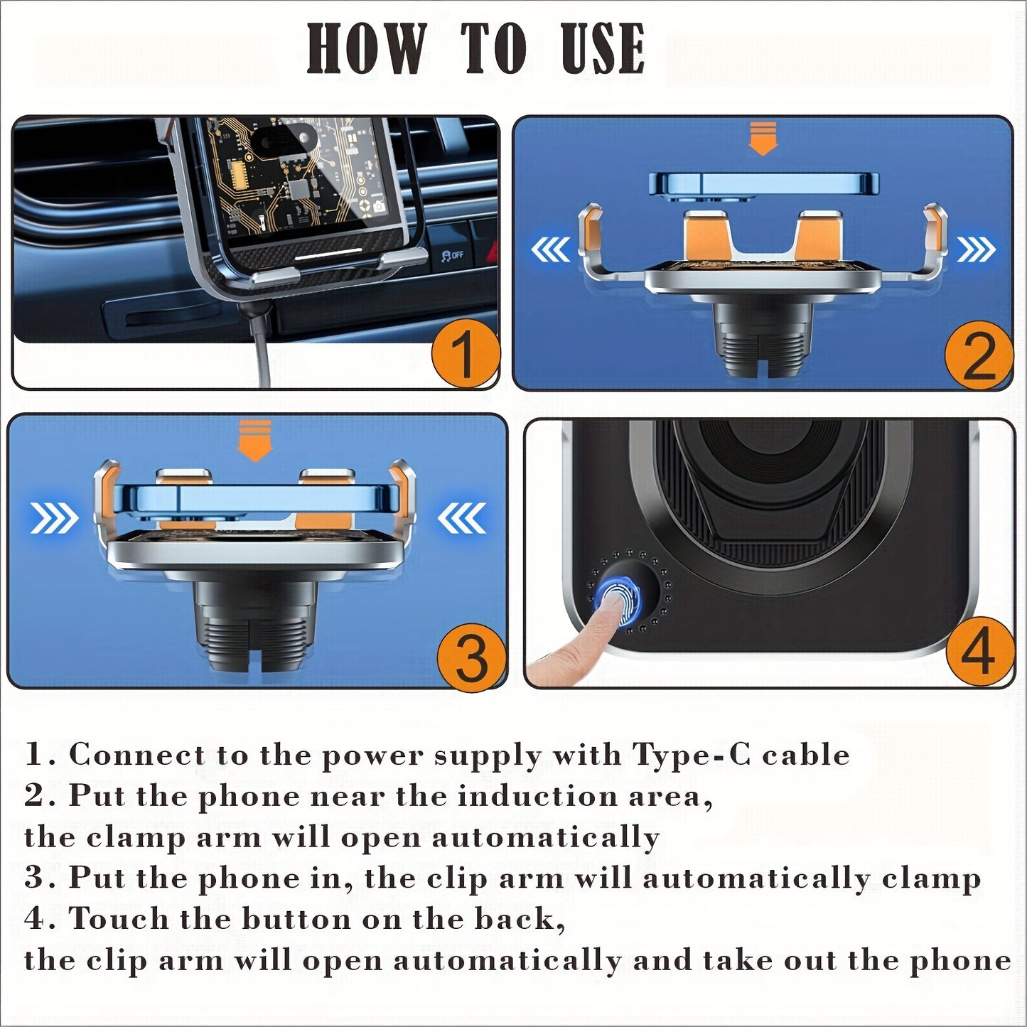 SUONEE 15W Fast Wireless Car Charger with Auto-Clamping - USB Magnetic Charging Mount for iPhone 16/15/14/13/12/11 Pro Max/Xs, Samsung S24/S23/S22/S21/S20/S10+/S9+/Note 9 & More, Rechargeable Lithium Polymer Battery, Car Char