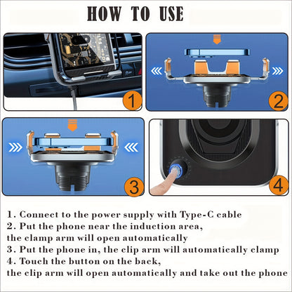 SUONEE 15W Fast Wireless Car Charger with Auto-Clamping - USB Magnetic Charging Mount for iPhone 16/15/14/13/12/11 Pro Max/Xs, Samsung S24/S23/S22/S21/S20/S10+/S9+/Note 9 & More, Rechargeable Lithium Polymer Battery, Car Char