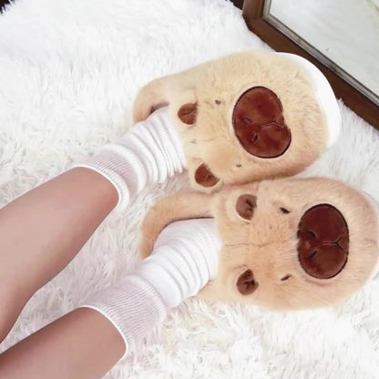 Men And Women Couple'S Anti-Slip Indoor Warm Plush Slippers for Home, Featuring Cartoon Capybara Design for Winter Holidays.
