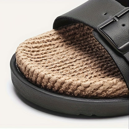 Men'S Quick-Dry Breathable Slide Sandals - Comfortable Indoor/Outdoor Summer Beach Shoes with Double Buckle Closure, Stylish Brown Faux Cover Design for Casual Wear, Beach Footwear | Stylish Men'S Sandals | EVA Sole Sandals