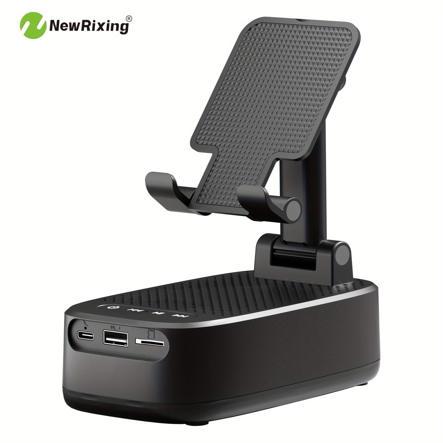 NewRixing 6W Wireless Speaker with Phone Holder, TWS Dual Pairing, 1800mAh Battery, Hands-Free Calling, Portable Power Bank, 6-Hour Playtime, Hi-Fi Sound Quality, Loud Stereo & Deep Bass, USB-C Charging, Indoor/Outdoor Use, A