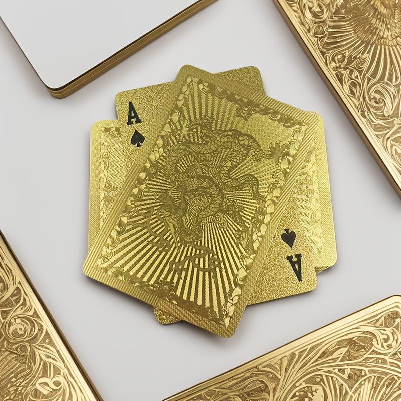 1 Set Matte Golden Dragon PVC Playing Cards - Durable Hardened Deck for Valentine'S Day, Thanksgiving, Christmas, Halloween & New Year Celebrations - Elegant Design with Intricate Patterns, Perfect for Parties & Gatherings, F