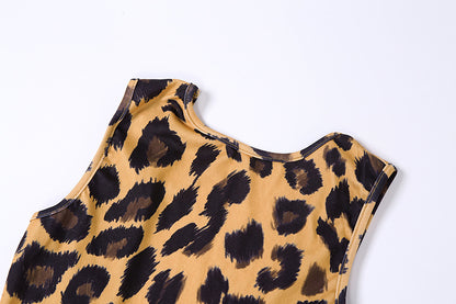 Leopard Print Backless Sleeveless Bodycon Dress - Stretchy Slim Fit Long Length Crew Neck Gothic Raglan Style Machine Washable Autumn Fashion Dress for Women, Leopard Print Dress, Street Style Attire, Formal Elegance, Smooth