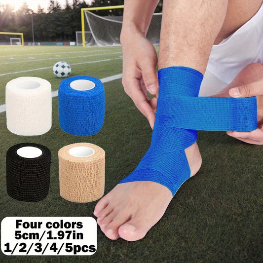 1/2/3/4/5pcs 5cm/1.97in Sports Bandage, Breathable Self-Adhesive Elastic Wrap Athletic Tape for Wrist and Ankle Support, Sports, Sports Tape, Sports Wrap, Sports Bandage