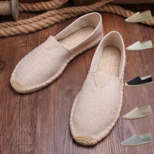 Men's Slip-On Loafers - Breathable Slip-On Shoes with Non-Slip Rubber Sole, Beige/Black/, All-Season Casual Shoes for Everyday, Office, Beach - Easy Slip-On Closure, Versatile Footwear, Woven Texture, Flexible Material, Offic