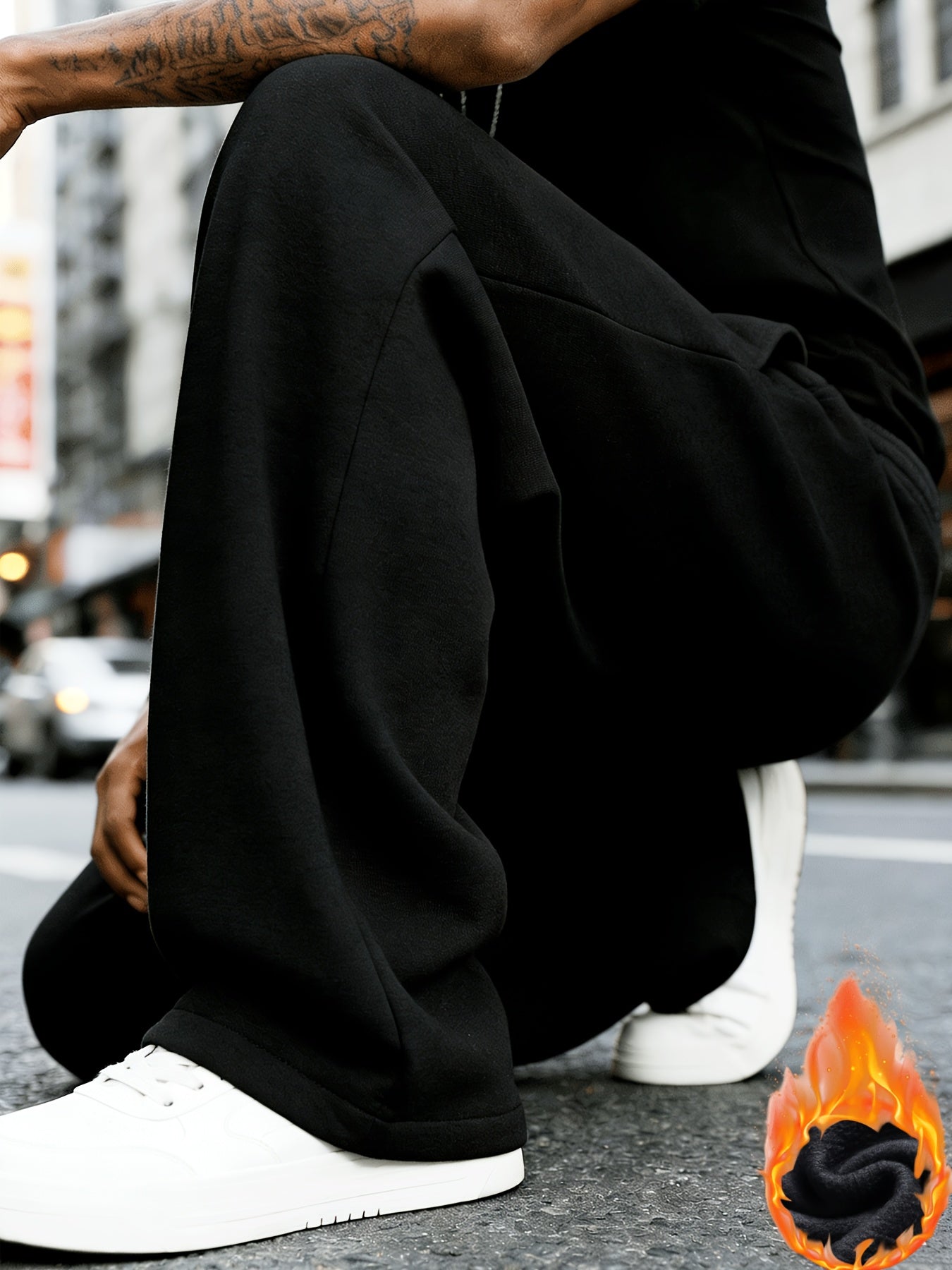 Men'S Casual Sports Long Pants, Loose Fit - Made of Polyester, Featuring a Drawstring Design, Suitable for Jogging, Streetwear, And Outdoor Activities, Warm Fleece-Lined Pants for Autumn And Winter