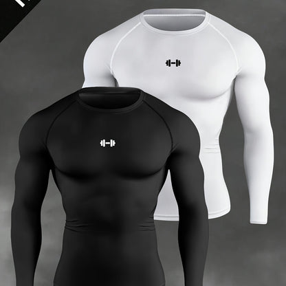 Men's Athletic T-Shirt, Sporty Body-Hugging Fit with High Elasticity, Crew Neck, Long Sleeve, Suitable for Hiking, Jogging, Cycling, and Outdoor Fitness Workouts