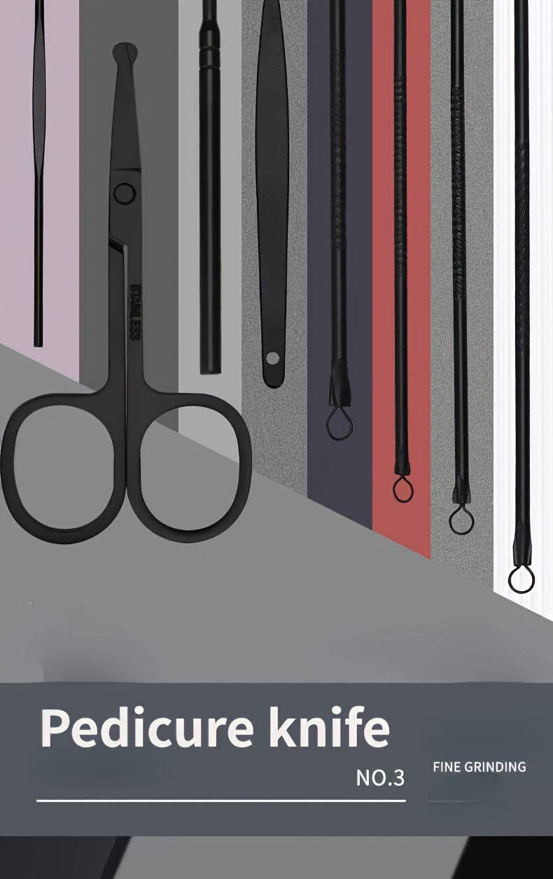 8/15/24 classic black series nail care sets, travel manicure pedicure sets, including nail clippers, cuticle trimmers, tweezers-sharp blades, precise trimming, and essential beauty tools for finger and toenail care-family hyd