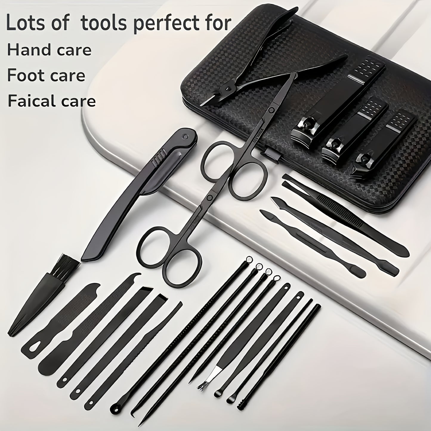 8/15/24 classic black series nail care sets, travel manicure pedicure sets, including nail clippers, cuticle trimmers, tweezers-sharp blades, precise trimming, and essential beauty tools for finger and toenail care-family hyd