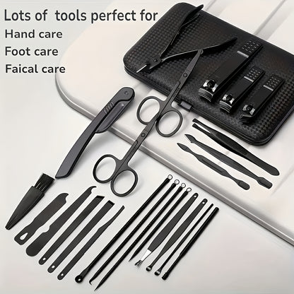 8/15/24 classic black series nail care sets, travel manicure pedicure sets, including nail clippers, cuticle trimmers, tweezers-sharp blades, precise trimming, and essential beauty tools for finger and toenail care-family hyd