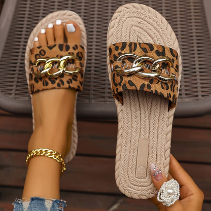 New Women's Leopard Print Cool Slippers, Lightweight EVA Outsole, Wear Leisure and Entertainment Vacation Beach Birthday Gift Slippers, Women Shoes