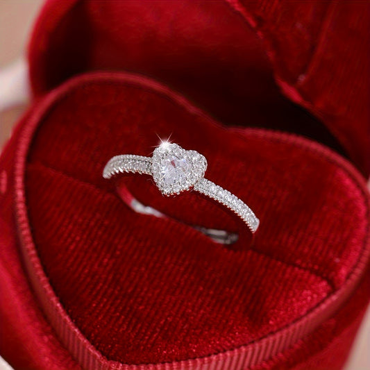 1pc of Luxurious Cubic Synthetic Zircon Ring Featuring a Heart Shape, Designed for Women As a Promise Ring, Engagement Ring, Or Eternity Ring. Wedding Ring Sold Without a Gift Box