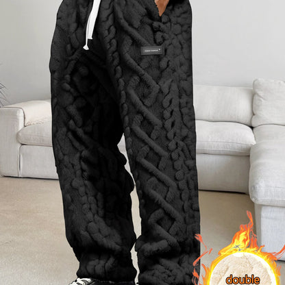Men'S Thickened Fleece Long Pants Made of Jacquard Fabric, Featuring an Elastic Waistband with Drawstring, Comfortable And Lightweight, Suitable for Keeping Warm at Home