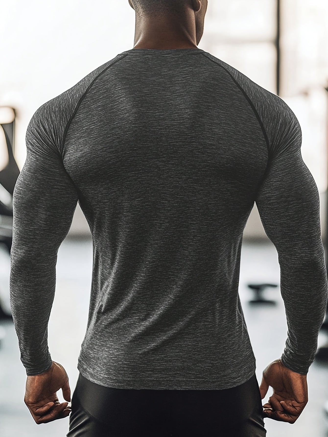 Men's Athletic T-Shirt, Sporty Body-Hugging Fit with High Elasticity, Crew Neck, Long Sleeve, Suitable for Hiking, Jogging, Cycling, and Outdoor Fitness Workouts