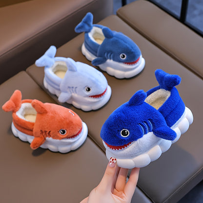 Cute Cartoon Shark Plush Slippers for Boys And Girls, Comfortable Indoor Non-Slip Shoes for Autumn And Winter