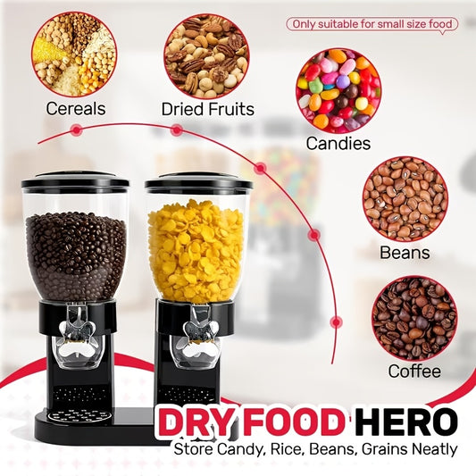 Black Countertop Grain Dispenser, 2L Kitchen Storage Container for Cereal, Snacks, and More - Ideal for Pantry and Kitchen Organization, Perfect for Oats, Nuts, Granola, Candy, Rice, Dog Food, Bird Feed, and More