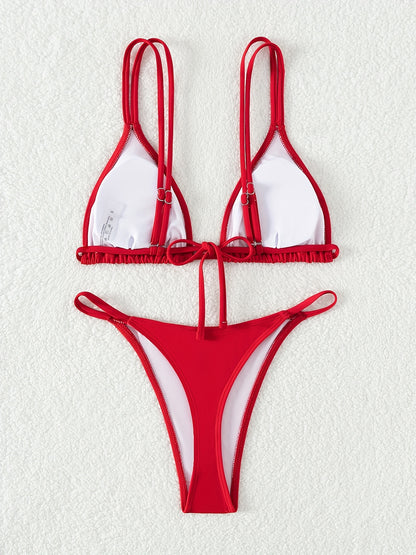 New European and American Triangle Cup Back Strap Single-Sided Double Shoulder Strap Low Waist Thong Bikini