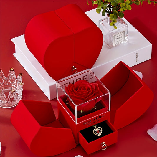 A Luxurious Necklace Set for a Romantic Valentine'S Day Date, Including a Red Rose Gift Box to Express Love for Your Wife, Partner, Or Girlfriend; an Elegant And Charming Gift