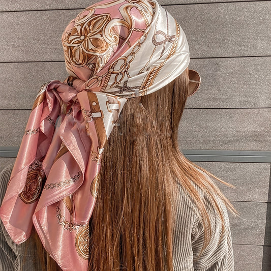 Teen Fashion Scarf Polyester Satin Shawl - Soft Smooth Lightweight Printed Square Wrap, Hand Washable, Professional Dry Clean, All-Season, Portrait Pattern, Mixed Color, 89.99 cm, Suitable for Over 15 Years Old