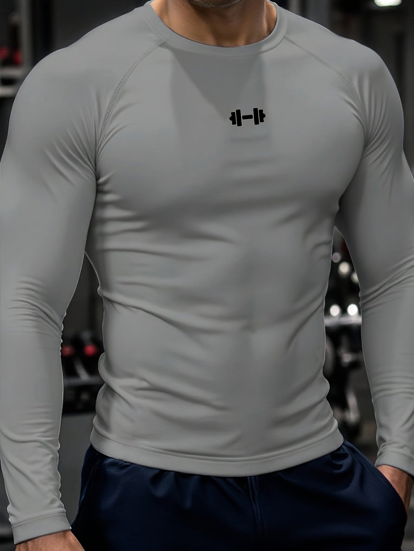 Men's Athletic T-Shirt, Sporty Body-Hugging Fit with High Elasticity, Crew Neck, Long Sleeve, Suitable for Hiking, Jogging, Cycling, and Outdoor Fitness Workouts