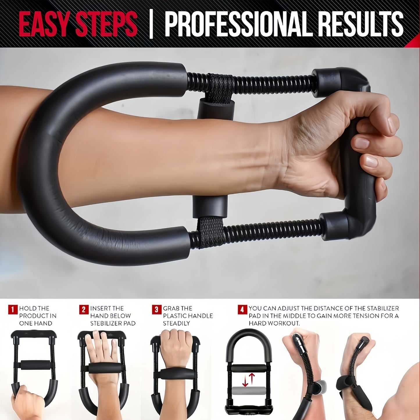 Adjustable Wrist Strengthener & Grip Trainer - Heavy-Duty Stainless Steel Forearm & Hand Workout Equipment for Athletes, Musicians, Injury Recovery - Portable Home Gym Fitness Tool, Black, Muscle Trainer, Ergonomic Design, No
