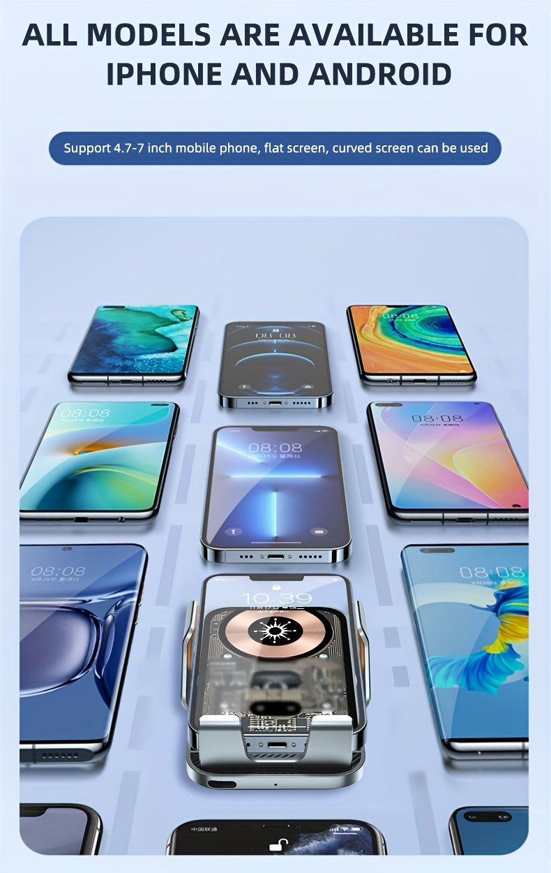 SUONEE 15W Fast Wireless Car Charger with Auto-Clamping - USB Magnetic Charging Mount for iPhone 16/15/14/13/12/11 Pro Max/Xs, Samsung S24/S23/S22/S21/S20/S10+/S9+/Note 9 & More, Rechargeable Lithium Polymer Battery, Car Char