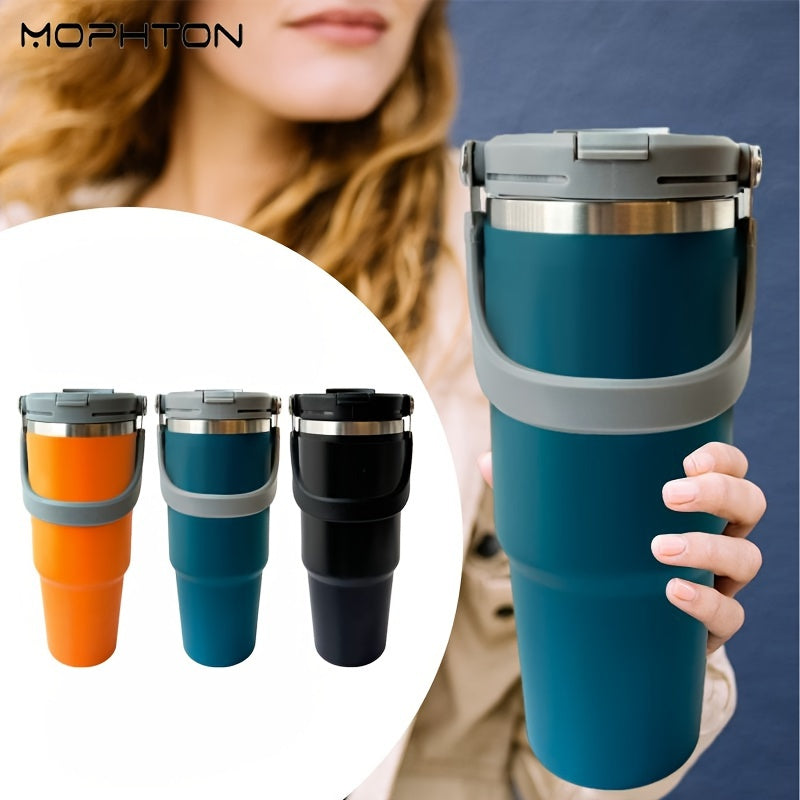 MOPHTON Insulated Stainless Steel Tumbler - Dual Drinking, 24-Hour Cold Retention, Portable for Office, Gym, Yoga & Travel