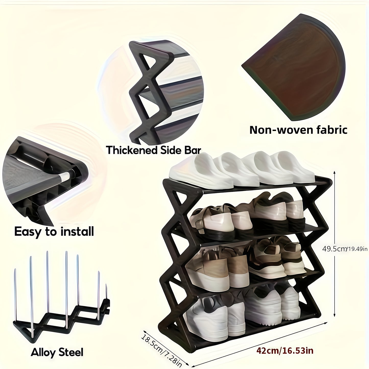 4-Tier Heavy-Duty Shoe Rack - Stainless Steel Load-Bearing Steel Pipes, Space-Saving, Easy to Assemble, Durable Design | Suitable for Entryways and Bedrooms | Modern and Stylish Appearance | Multi-Layer Sneaker Storage with P