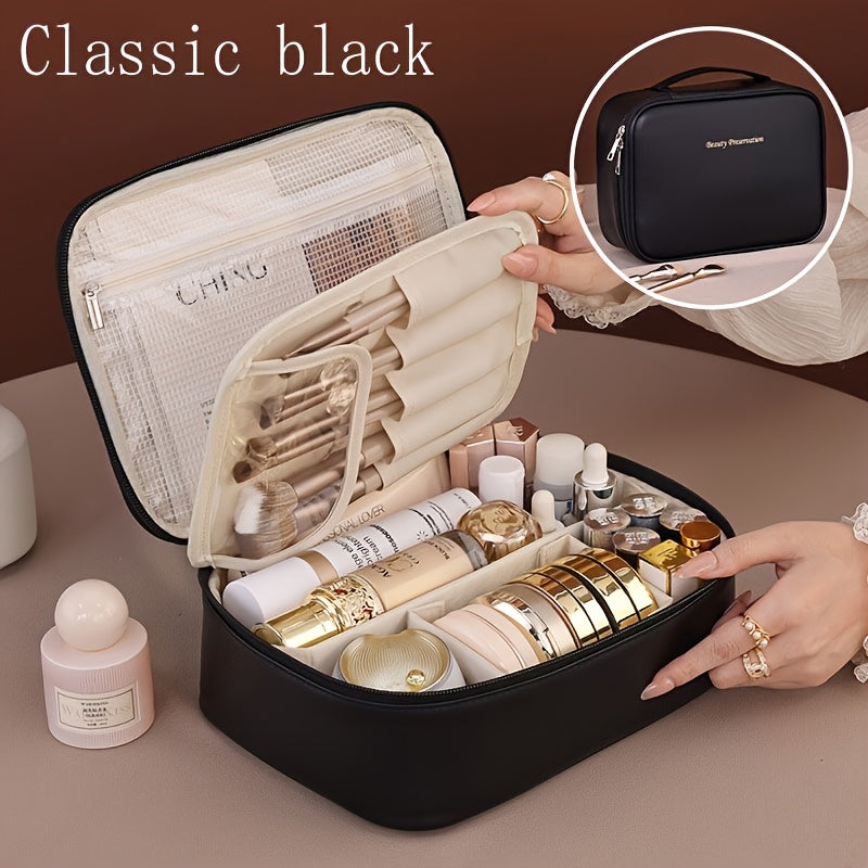 Multi-layer large-capacity detachable makeup bag, travel-inspired cosmetic organizer with brush storage, versatile portable beauty essentials pouch suitable for both men and women, lightweight travel-friendly essential beauty