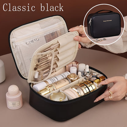 Multi-layer large-capacity detachable makeup bag, travel-inspired cosmetic organizer with brush storage, versatile portable beauty essentials pouch suitable for both men and women, lightweight travel-friendly essential beauty