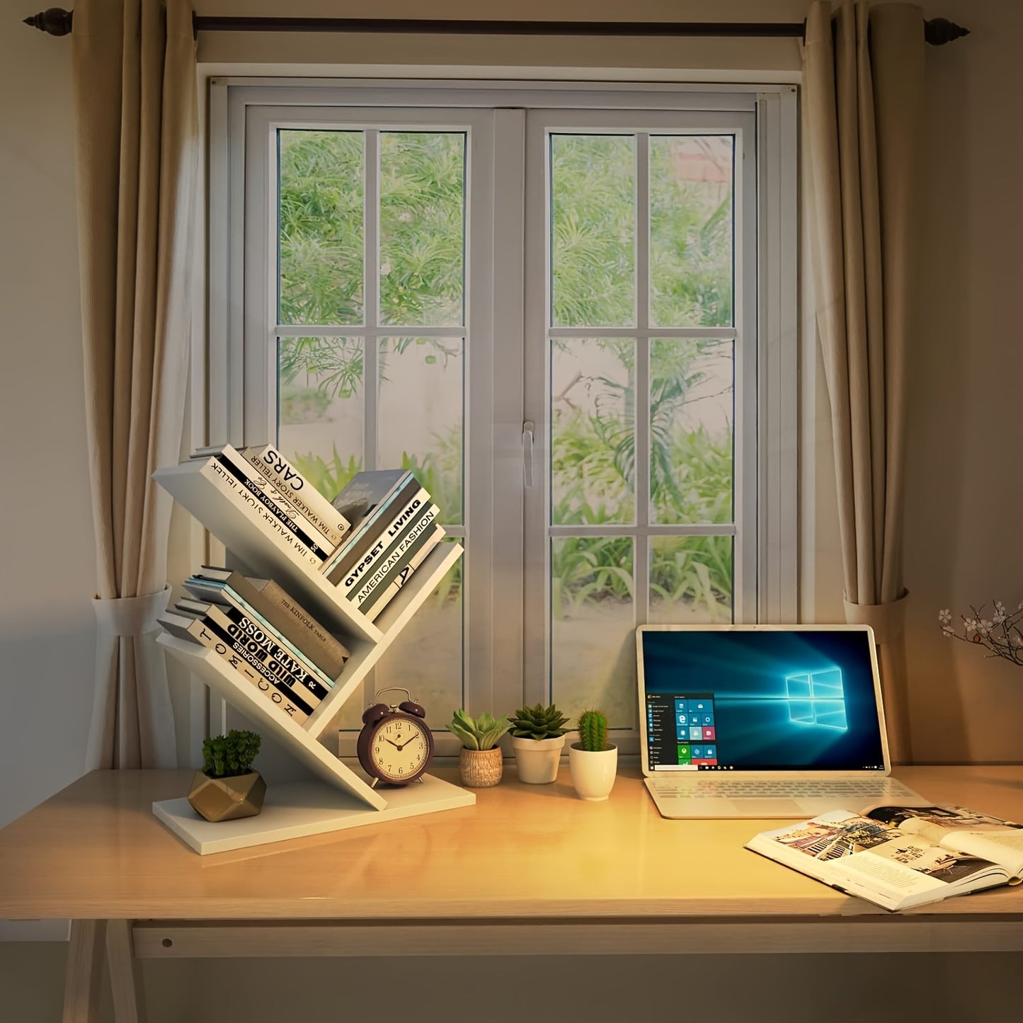 Home Storage Wooden Bookshelf Tree-Shaped Creative Display Rack