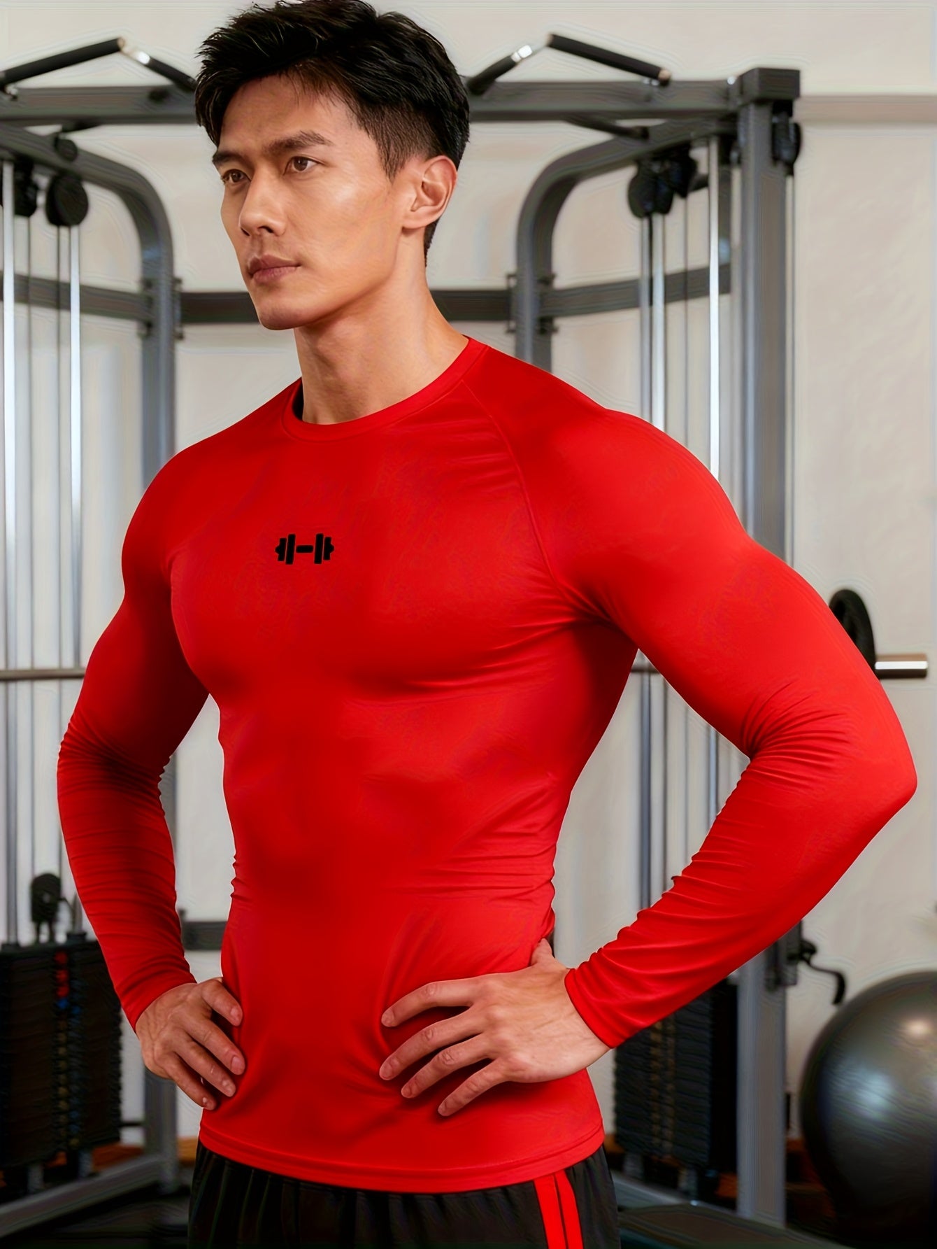 Men's Athletic T-Shirt, Sporty Body-Hugging Fit with High Elasticity, Crew Neck, Long Sleeve, Suitable for Hiking, Jogging, Cycling, and Outdoor Fitness Workouts
