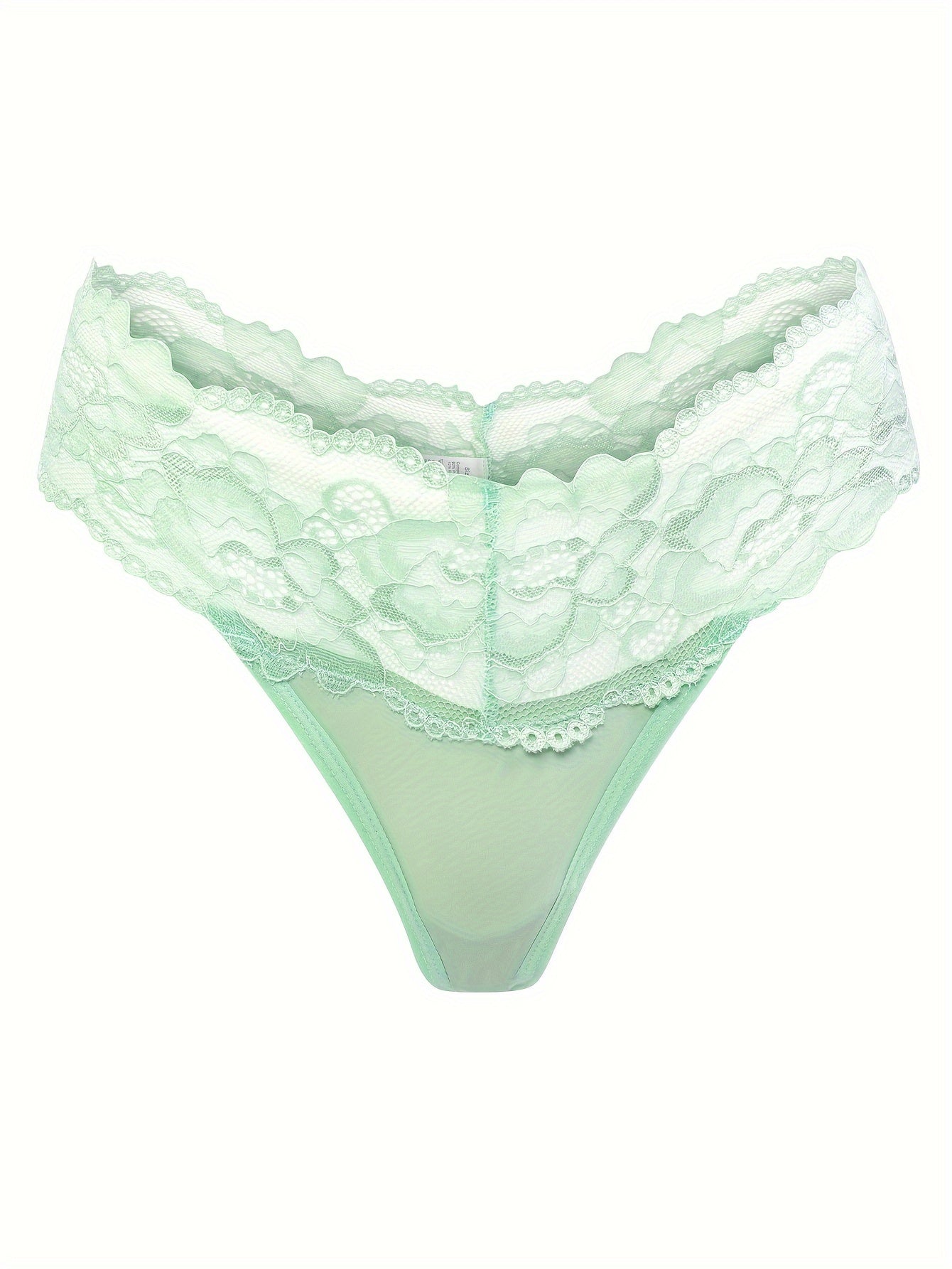 1pc Solid Color Thong, Lace Patchwork, Sexy Underwear, Comfortable And Breathable, Low Waisted Thong, Women's Lingerie And Underwear