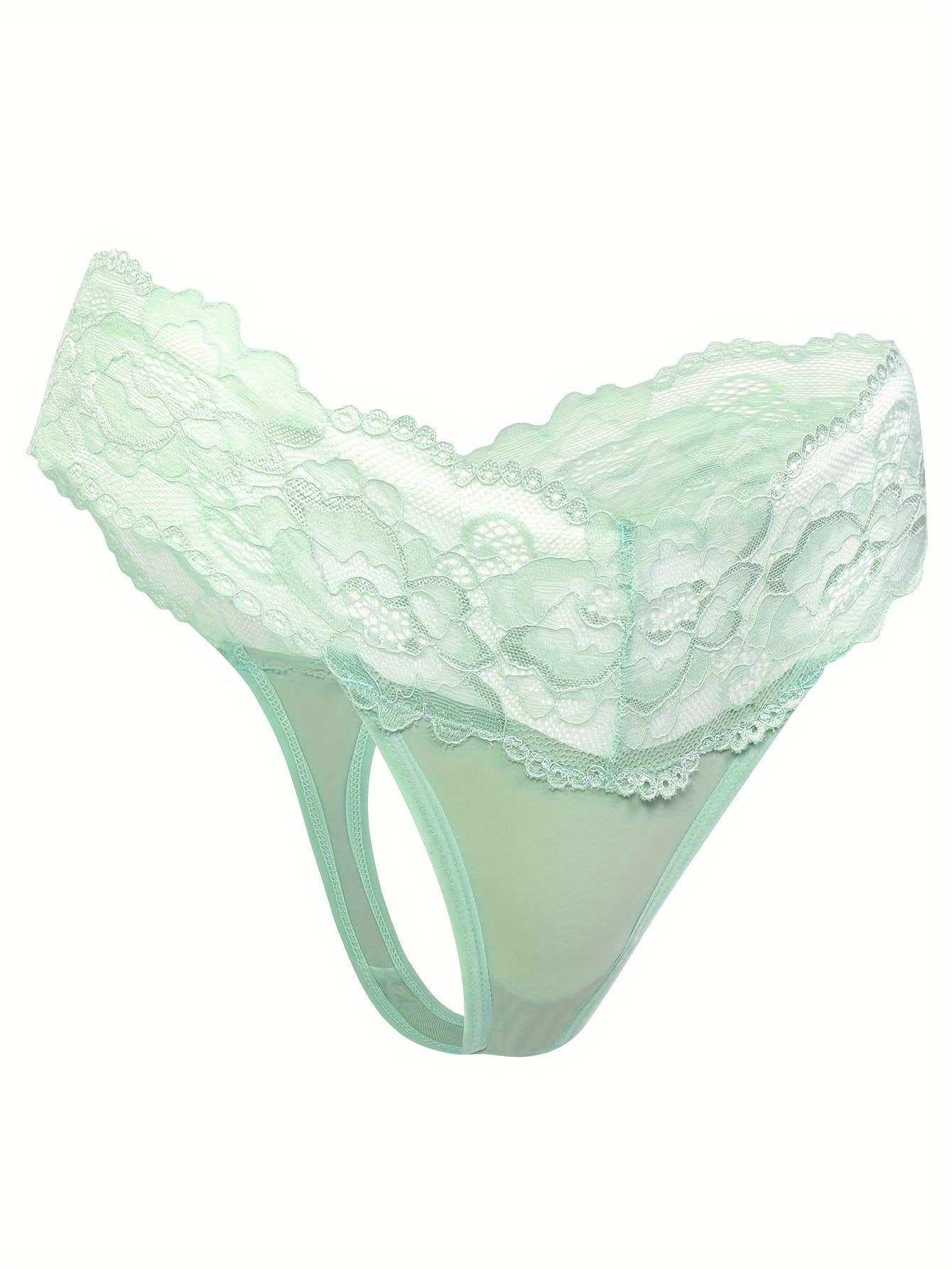 1pc Solid Color Thong, Lace Patchwork, Sexy Underwear, Comfortable And Breathable, Low Waisted Thong, Women's Lingerie And Underwear
