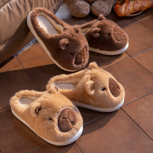 Men And Women Couple'S Anti-Slip Indoor Warm Plush Slippers for Home, Featuring Cartoon Capybara Design for Winter Holidays.