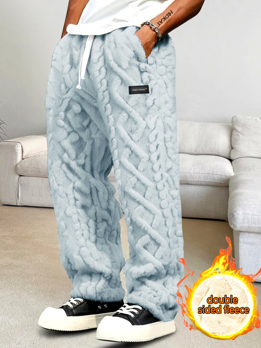 Men'S Thickened Fleece Long Pants Made of Jacquard Fabric, Featuring an Elastic Waistband with Drawstring, Comfortable And Lightweight, Suitable for Keeping Warm at Home