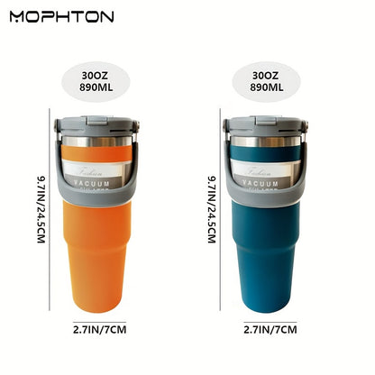 MOPHTON Insulated Stainless Steel Tumbler - Dual Drinking, 24-Hour Cold Retention, Portable for Office, Gym, Yoga & Travel
