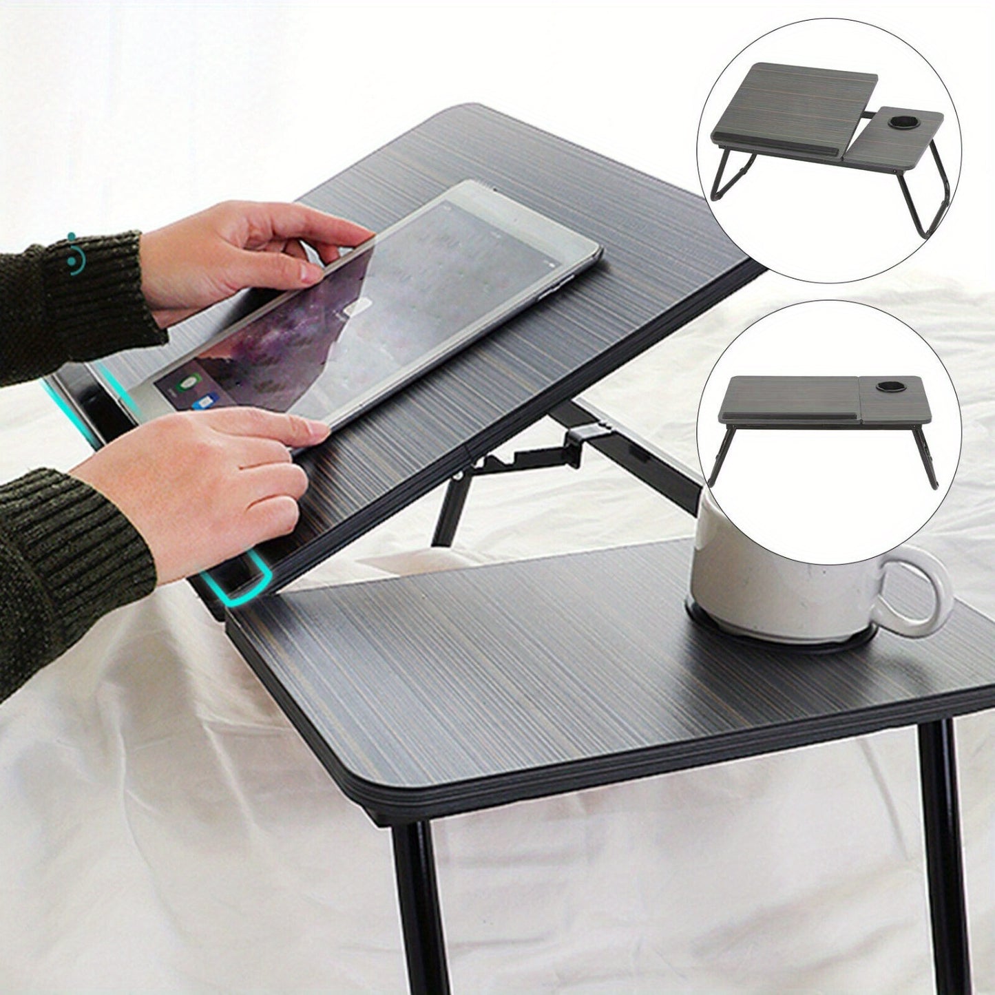 Foldable Laptop Table 55x32x25cm Notebook Table Bedside Table Foldable Notebook Laptop Bed Tray Table for Reading or Breakfast with Cup Holder