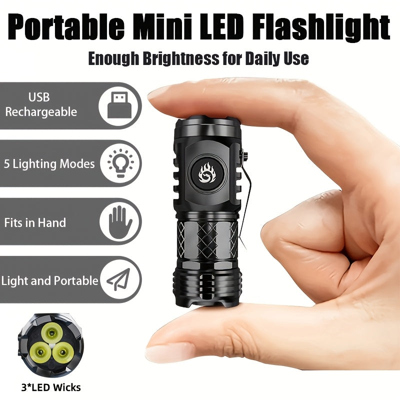 High-brightness mini flashlight, 3 high-brightness LED cores, frog-eye lens, 14500 battery, ultra-bright USB rechargeable, clip-on design, only 50g, lightweight and portable, suitable for home use, night road lighting, outdoo