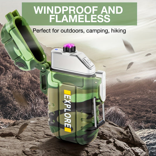 Arc Plasma Lighter Electric Windproof Lighter Rechargeable Flameless Cool Lighters with Whistle for Camping, Survival,Outdoor Adventure, Tactical